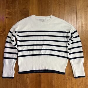 Sincerely Jules Boxy Striped Sweater Sz L Navy Coastal Old Money Preppy Nautical